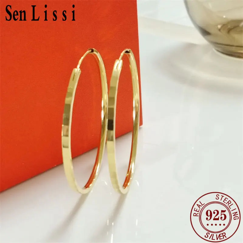 Senlissi – Neue modische 18 Karat vergoldete Creolen für Damen, 925er-Sterlingsilber, 2,0 mm, modischer Ohrring, Canke Jakado Kanao, 3/4/5/6 cm