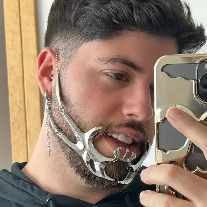 CyberPunk Maske Flüssigkeit Unregelmäßige Gothic Mechanische Alien Fluid Gesicht Zubehör Ohrring Lippen Ring Für Frauen Männer Halloween Schmuck