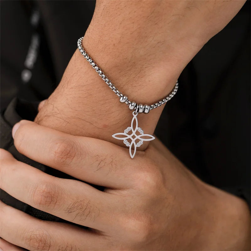 Vintage Edelstahl Armband für Männer Frauen Hexe Knoten Hexerei Anhänger Mann Armband Schmuck Armbänder homme Geburtstag Geschenke