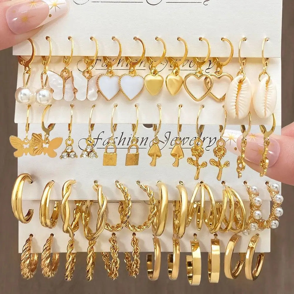114 Stück Schmuck Set schöne Atmosphäre Lady Punk Perle Metall Ring Ohrring Halskette Set