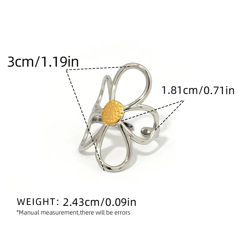 Hohle Gänseblümchen-Blumenringe aus Edelstahl für Damen, schlicht, goldfarben, silberfarben, offener Ring, antiallergisch, rostfrei, stilvoller Schmuck