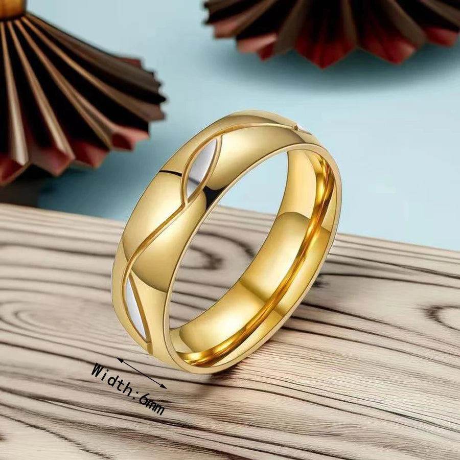 1 Stück Goldton versilberter Edelstahl Titan Ring Kubikzircon Strass Paar Verlobung Hochzeit Schmuck Männer Frauen