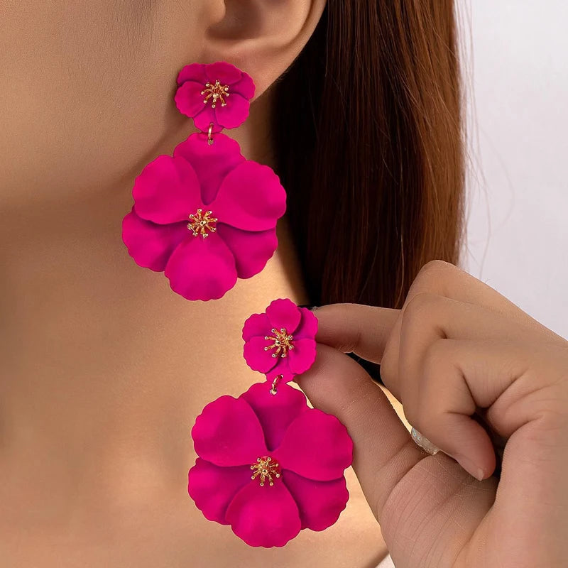 Damen Fuchsia Blumen Tropfen Ohrringe Vergoldung Weiß Fuchsia Spray Große Blume Baumeln Ohrringe Urlaub Braut Ohrringe