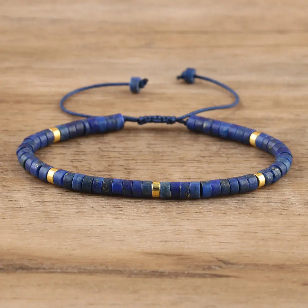 1PC Natürliche Blaue Kaiser Stein Perlen Gewebt Armband Poliert Block Form Einstellbare Seil dame Geschenk Armband Perlen Armband