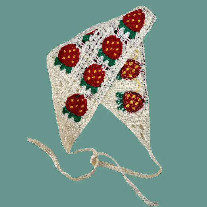 Elegantes gestricktes Dreieckstuch-Stirnband für Damen, modisch, Mädchen, Erdbeere, vielseitiges Muster, Haarband, Haar-Accessoire