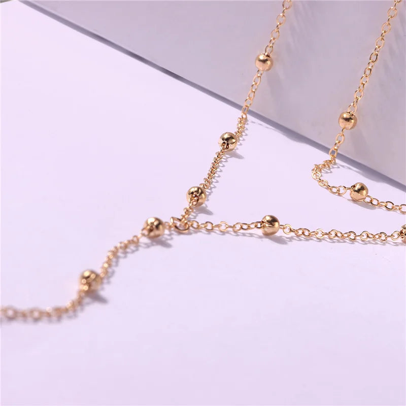 Einfache Frauen Mode Y Förmigen Lange Kette Halskette Zarte Perlen Doppel Schicht Schlüsselbein Halsketten Sommer Strand Hals Schmuck