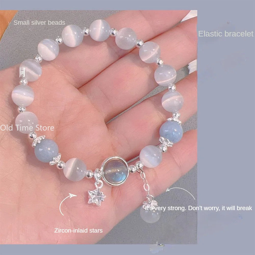 Einfache Anhänger Armband Ins Mondstein Kristall Perle Mond Anhänger Armband Für Frauen Imitation Opal Armband Schmuck Geschenke