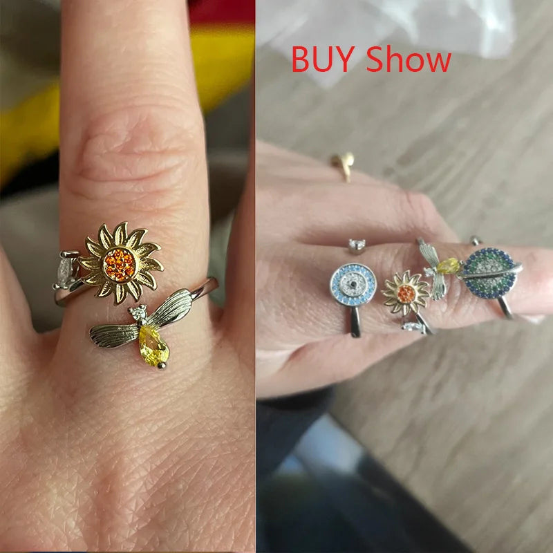 Anti Stress Angst Zappeln Ringe für Frauen Edelstahl Spinner Sonnenblume Sonne Stern Ring Trendy Schmuck Geschenk Dropshipping