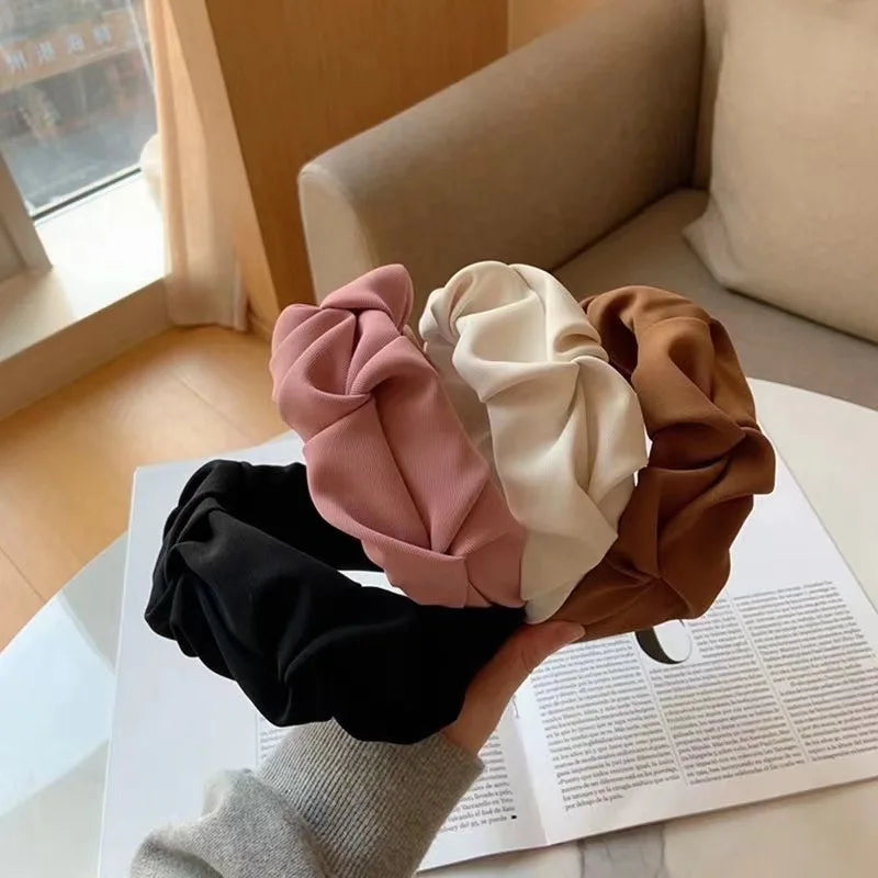 Koreanische Haarschmuck einfarbige Baumwolle zerkn ittert Frauen Kopf Reifen breite Lünette Make-up Haar bänder für Damen Kopf bedeckung neu
