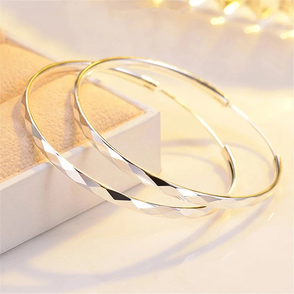 Feine 925 Sterling Silber Luxus 5 cm große Kreis Creolen für Frauen Charms Original Designer Party Hochzeit Schmuck Geschenke