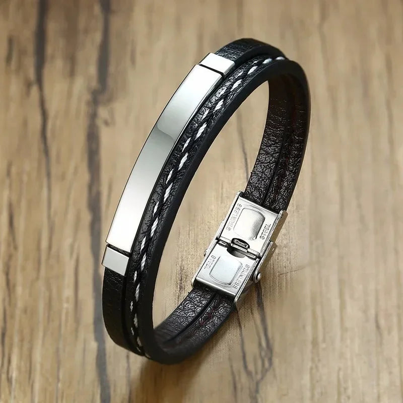 Delysia King 2021 Trendiges Herren-Armband aus Lederbekleidung, Webart, Freizeit, Farbkontrast, Edelstahl-Armreif