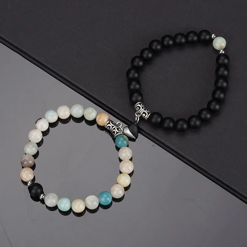 2 Teile/satz Perlen Paar Armbänder Naturstein Abstand Herz Magnet Armband Für Liebhaber Mode Liebhaber Schmuck Geschenk