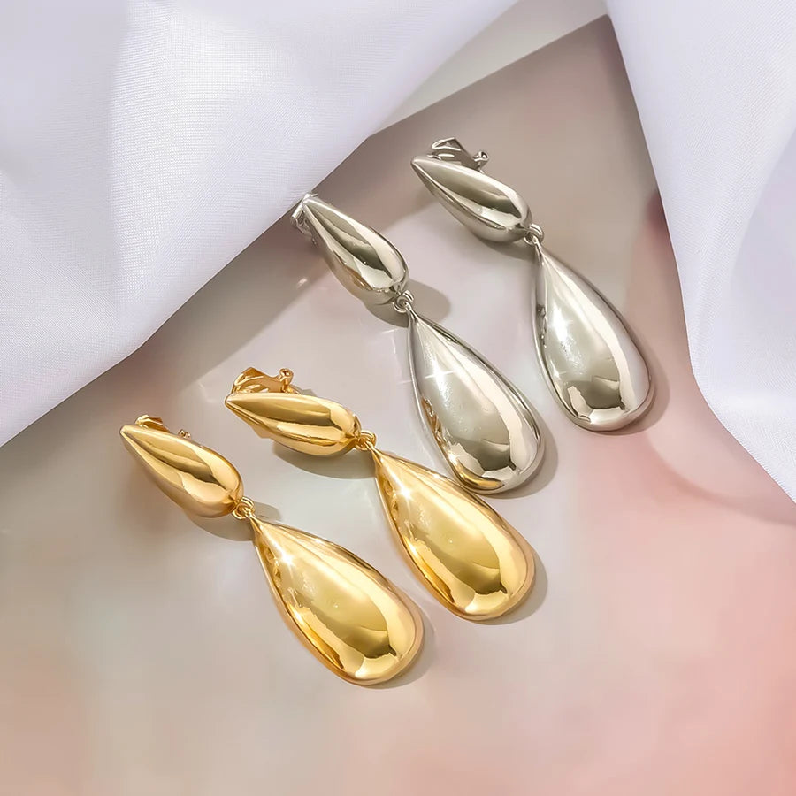 Retro Lange Glatte Teardrop Baumeln Clip auf Ohrringe Mode Einfache Persönlichkeit Schmerzlos Nicht Ohr Loch für Frauen Partei Schmuck Geschenk