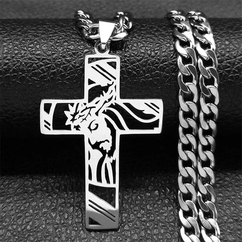 Hip Hop Punk Krone der Dornen Jesus Kreuz Halskette für Männer Edelstahl Vergoldet Kruzifix Anhänger Halsketten Schmuck N8052