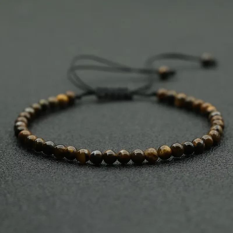Mode 4mm Naturstein Armband Männer Frauen Handgemachte Geflochtene Einstellbare Armband Kleine Tiger Augen Howlith Achate Perlen Armband