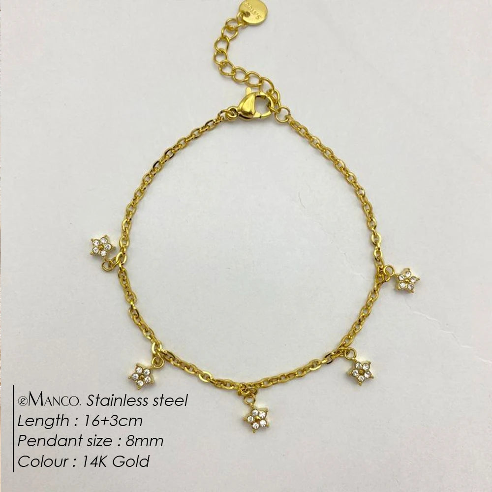 eManco Edelstahl-Armband mit zartem Strass-Blumen-Anhänger, edler Schmuck für Damen, Armbänder, 48-Stunden-Versand