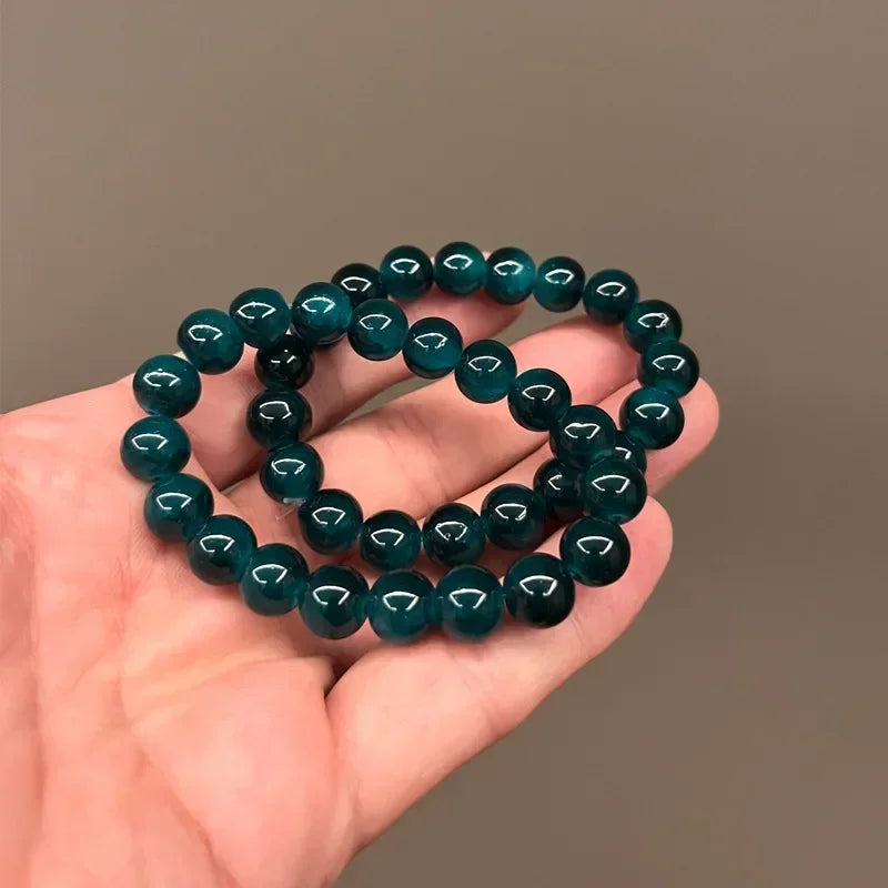 Natürliches rosa/buntes Kristall-/Porzellan-Armband mit Eis-Rissmuster und gemusterten Perlen, einzelner Kreis, glücklicher Heilstein, Schmuck, Geschenk