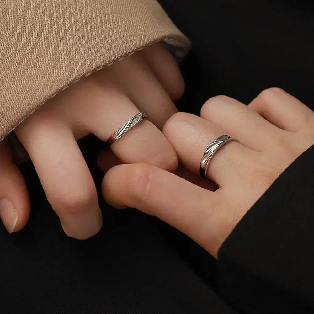Einfache Mode Paar Ringe Set Silber Farbe Öffnung Einstellbare Finger Licht Luxus Schmuck Für Frauen Männer Jahrestag Geschenk