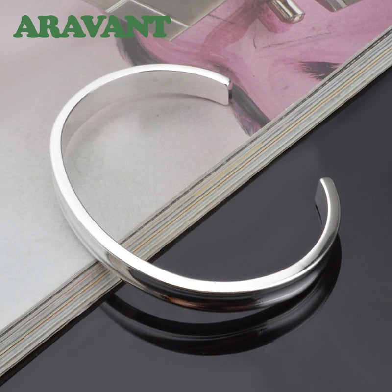 Aravant 925 Silber 8 mm glatte offene Manschette Armband Armreif für Männer Frauen Modeschmuck Party Geschenke
