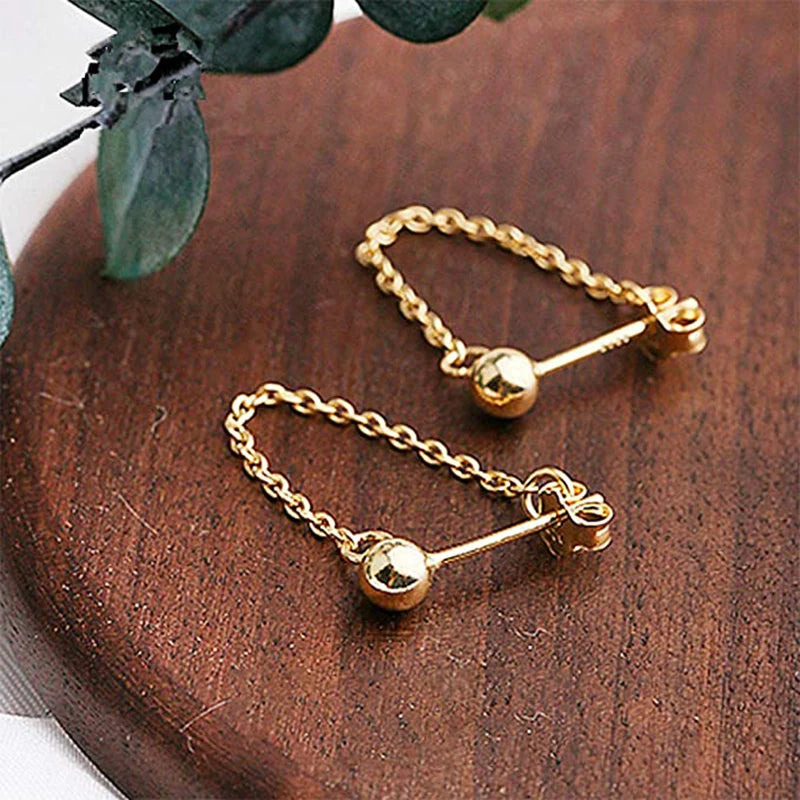 Edelstahl-Kugelperlen-Quastenkette, baumelnde Ohrringe für Frauen und Mädchen, Kugeln, Ohrstecker, Tragus-Knorpel, hypoallergene Ohrringe