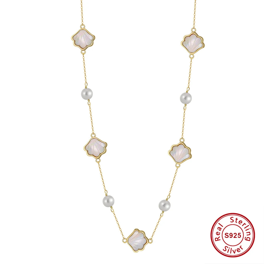 ORSA JEWELS Neues 925er Silber, heißer Verkauf, Muschel-Sommerschmuck-Set, Muschelperle, Charm-Armband, Kette, exquisites Geschenk für Damen, GPB41