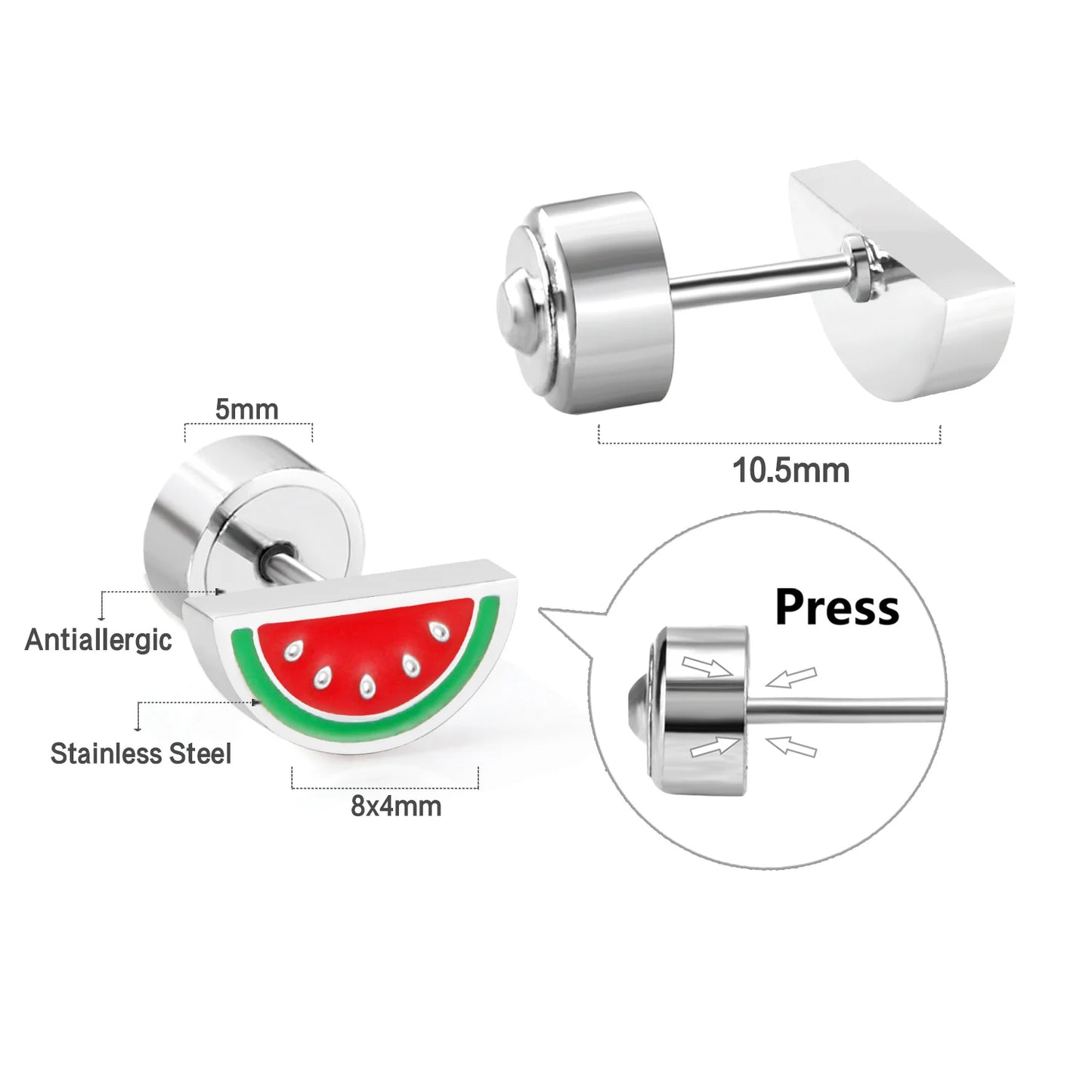 LUXUKISSKIDS Ohrstecker aus chirurgischem Stahl für Mädchen/Frauen, Erdbeere, Regenbogen, niedliches romantisches Piercing, winziger Schmuck mit hypoallergenkeit