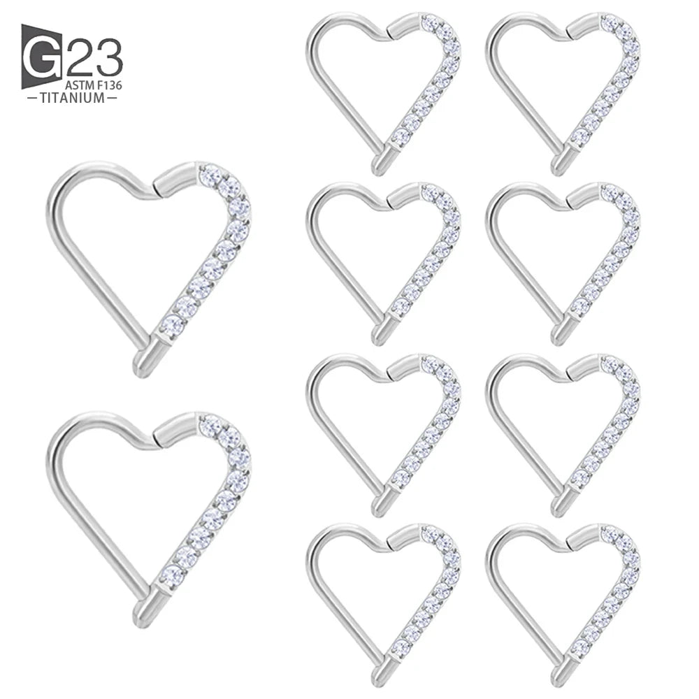 10 Stück ASTM F136 Titan Daith Herz Ohrring Hoop Knorpel Tragus Helix Ringe Scharniersegment Hoop mit klarem CZ