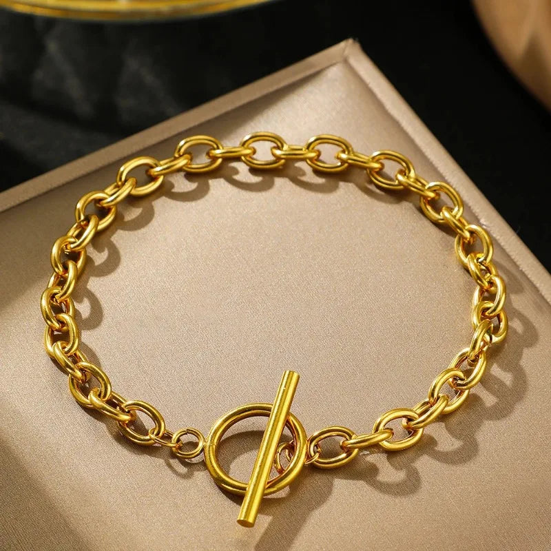 Neue Edelstahl-Armbänder, minimalistisches Design, OT-Schnallenkette, lichtecht, hochwertige Armbänder für Frauen, Schmuck, Party-Geschenke