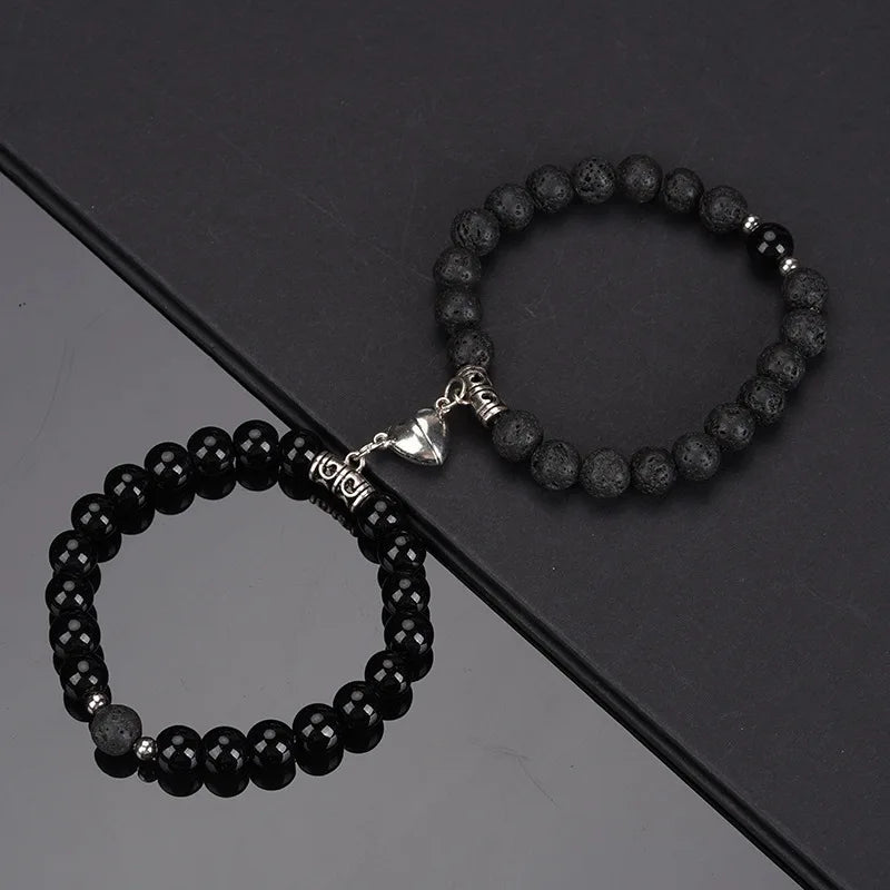 2 Teile/satz Perlen Paar Armbänder Naturstein Abstand Herz Magnet Armband Für Liebhaber Mode Liebhaber Schmuck Geschenk