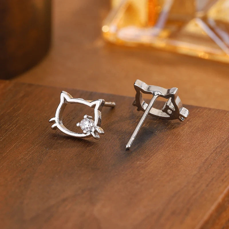 Mode und süße Katze 925 Sterling Silber Schmuck einfache Temperament Zirkon eingelegte hohle Tier Ohrringe E147