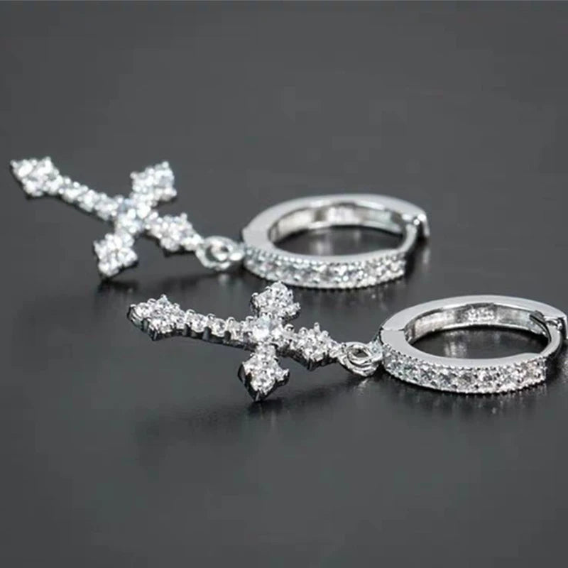 Klassische Cross Point-Drill Kristall austauschbare exquisite weiße Farbe Ohrringe für Frauen Männer HipHop Party Schmuck Geschenke