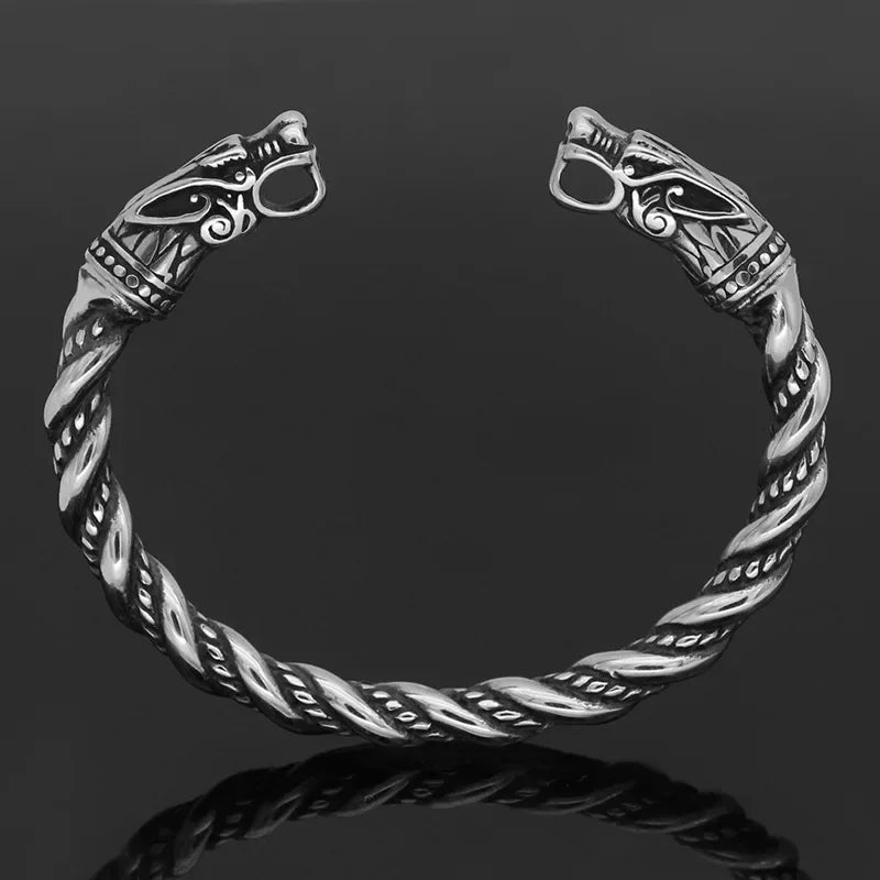 Viking Drachenkopf Manschettenarmband Vintage Twined Gold Silber Farbe Edelstahl Herren Persönlichkeit Punk Hip Hop Schmuck