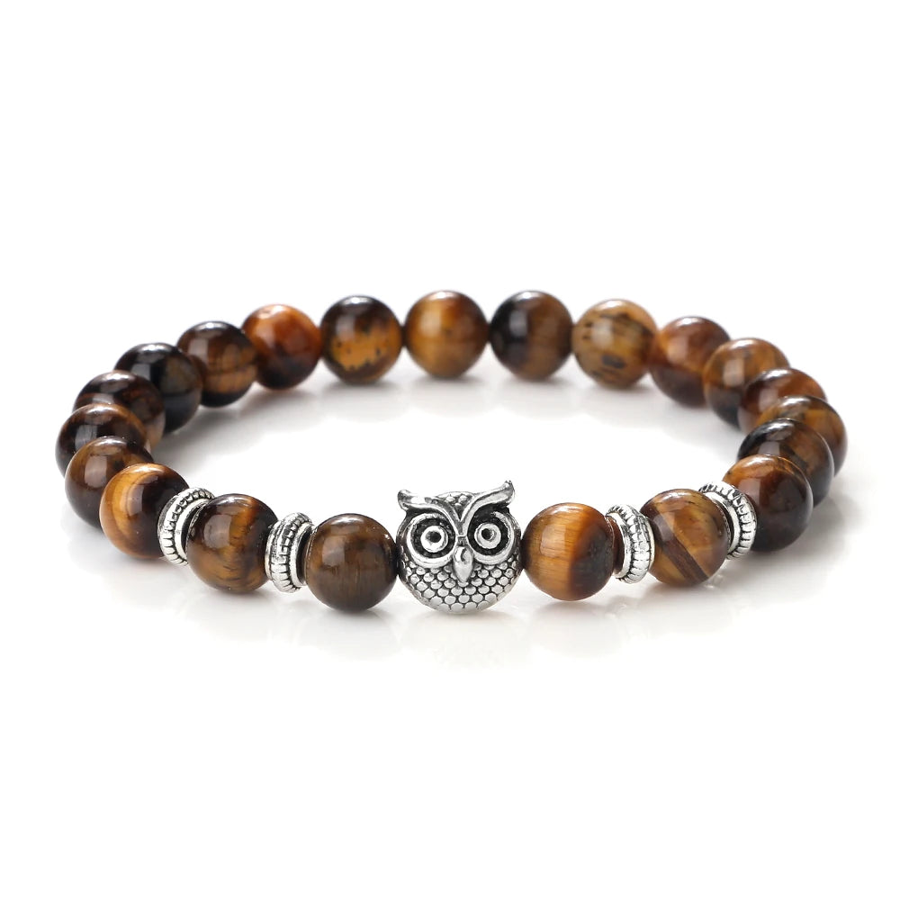 Natürliche Stein Perlen Eule Armbänder Malachit Rock Lava Armreifen Charme Strang Elastische Energie Yoga Buddha Schmuck Für Frauen Männer