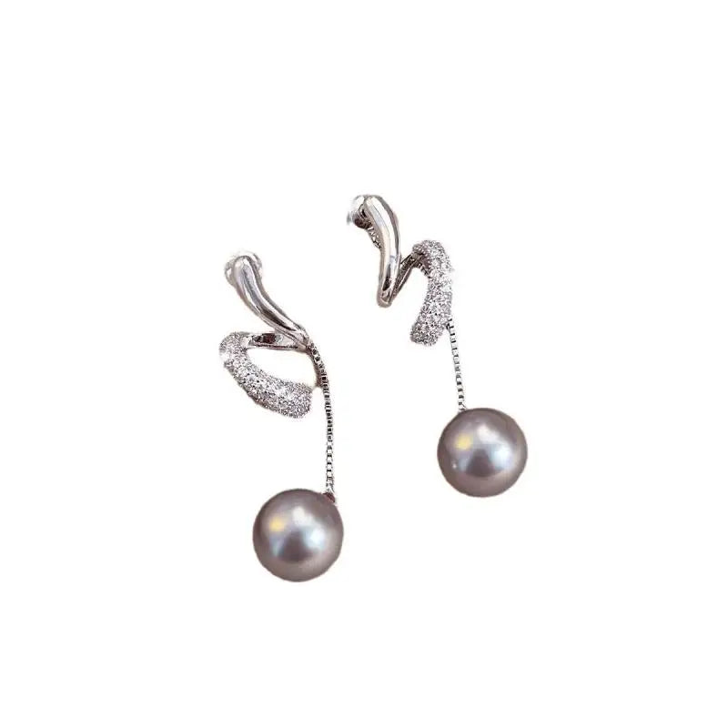 Licht Luxus Nische Design Kristall Lange Quaste Grau Perle Baumeln Ohrringe Für Frauen Mode Elegante Geometrie Schmuck Geschenke