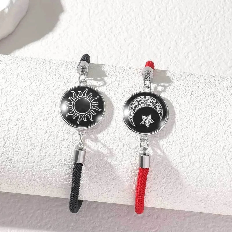 Trendy Sonne Mond Runde Anhänger Geflochtene Armbänder Frauen Männer Romantische Paar Einstellbare Armbänder Mode Schmuck