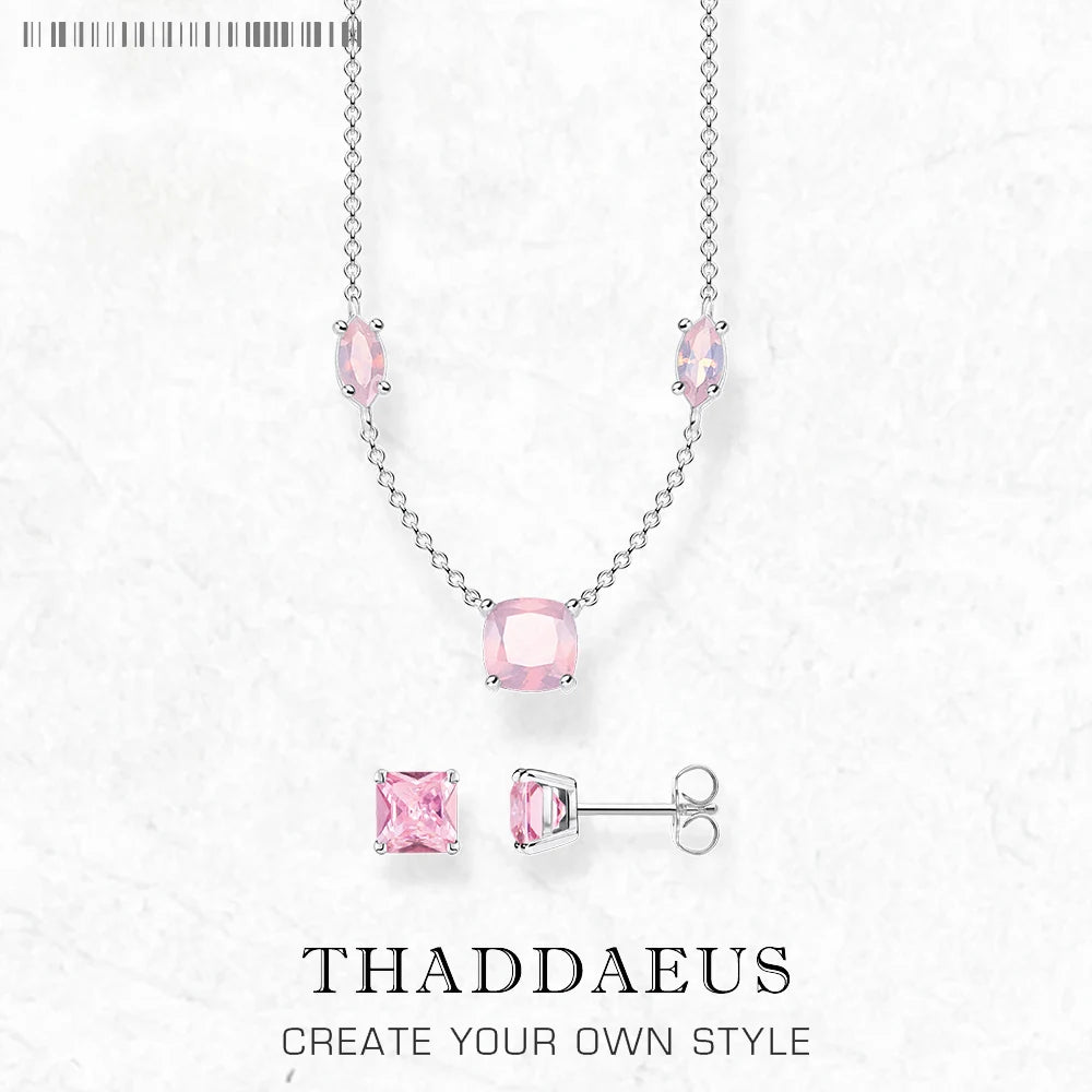 Rosa Stein-Halskette und Ohrring-Schmuckset, Frühling, brandneues 925er-Sterlingsilber, romantisches Geschenk für Frauen