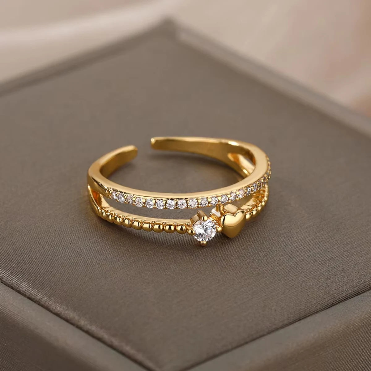 Herz Ringe Für Frauen Gold Farbe Doppel Herz Ring Hochzeit Verlobung Schmuck Zubehör Geschenk Bijoux