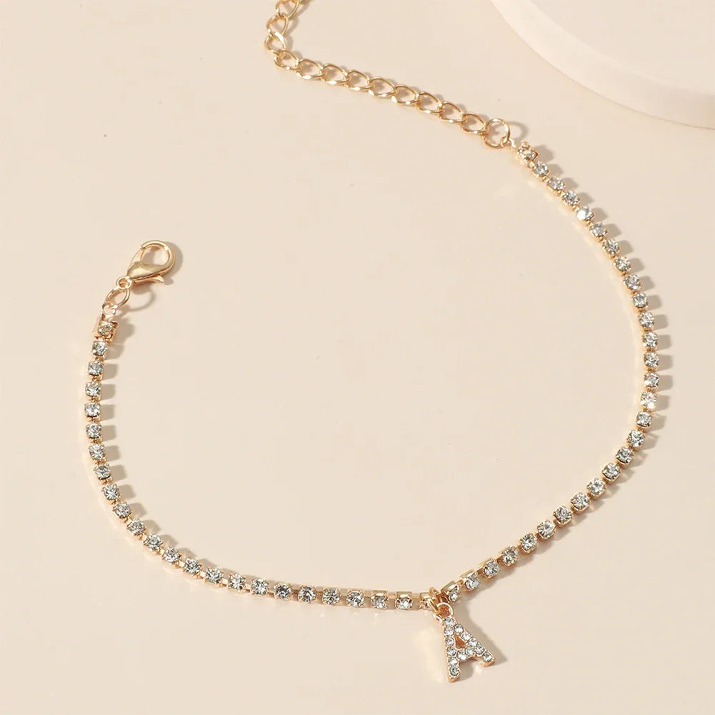 Mode Kreative Initial Buchstaben Alphabet Anhänger Strass Glänzenden Strand Fußkettchen Kette Fuß Schmuck Knöchel Armbänder für Frauen Boho