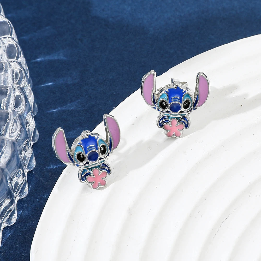 Disney-niedliche Cartoon-Stich-Ohrstecker mit Blumen-Ohrsteckern für Frauen und Teenager-Mädchen, schöne Ohr-Accessoires, Schmuckgeschenke für Fans