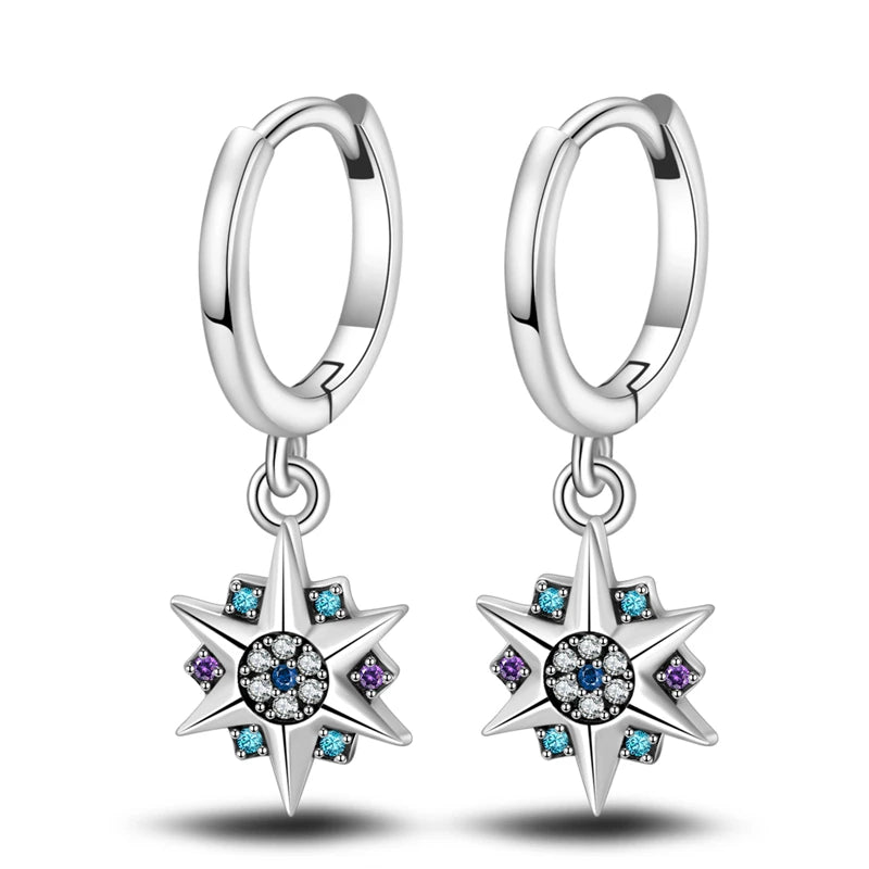 Heißer Verkauf Mode 925 Silber Farbe Ohrringe Blau Zirkon Sterne Mond Unregelmäßigkeit Ohrringe Für Frau Feine Geburtstag Schmuck Geschenke