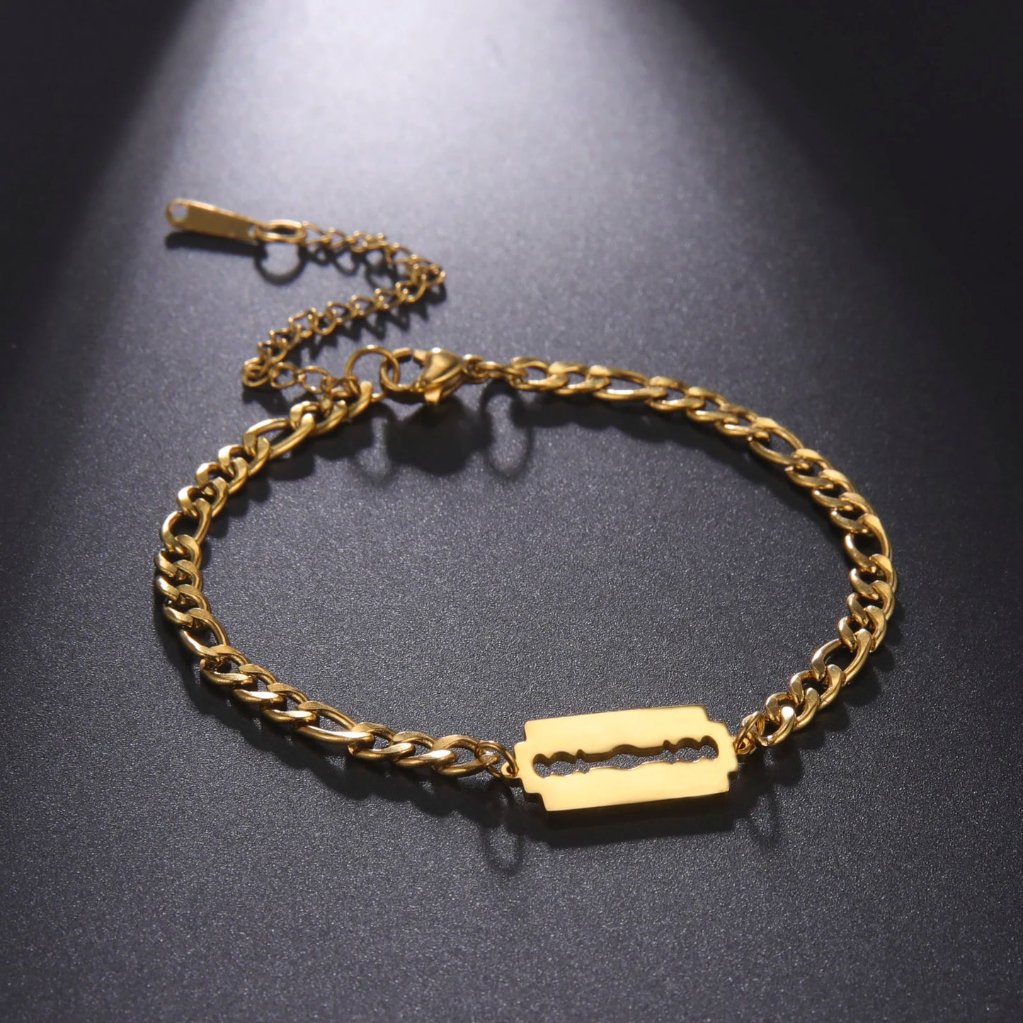 My Shape Punk Rasierklinge Edelstahl Armbänder Für Männer Frauen Rasieren Klinge Armband Armreif Figaro Kette Mode Schmuck