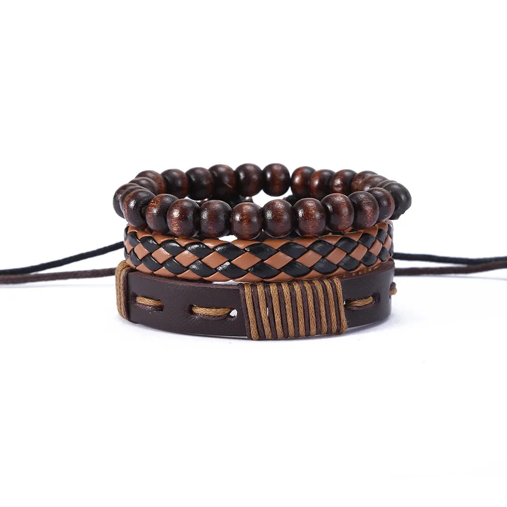 3-4 Stück Vintage Leder Armband Set für Männer Baum des Lebens Charme schwarz gewebte Seil Perlen Kette Wrap Armreif Frauen handgemachten Schmuck
