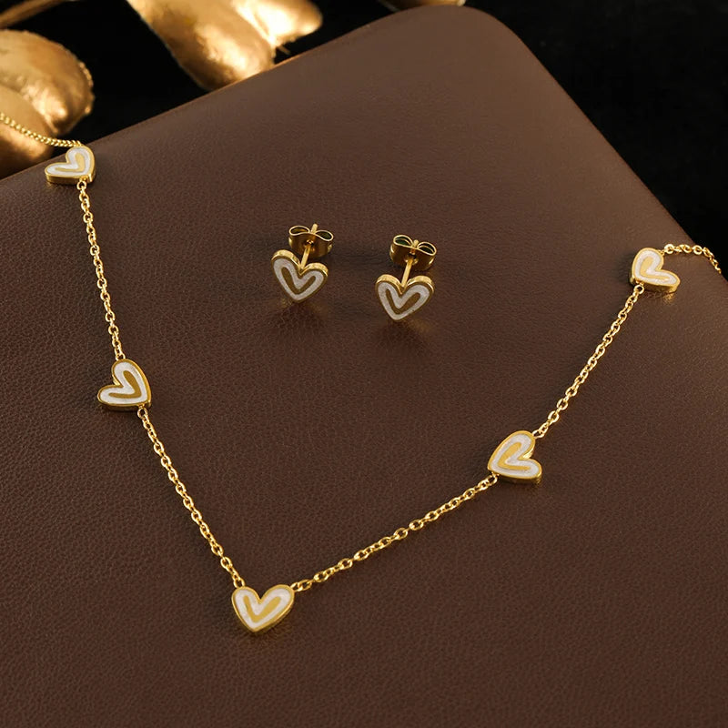 GANEMLY 316L Edelstahl Glänzende Herz Zirkon Halskette Armband Ohrringe Set Für Frauen Mode Luxus Wasserdicht Schmuck Set
