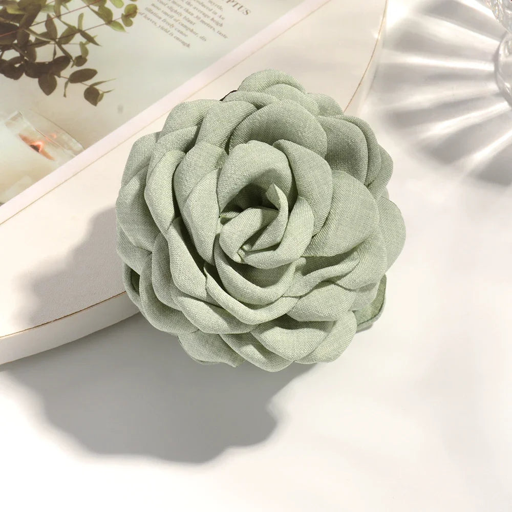 16 Farben Schweiß mittlerer Baumwollstoff Rose Blume Haarklammern für Frauen koreanische Ctach Shark Clamp Haarschmuck 2024