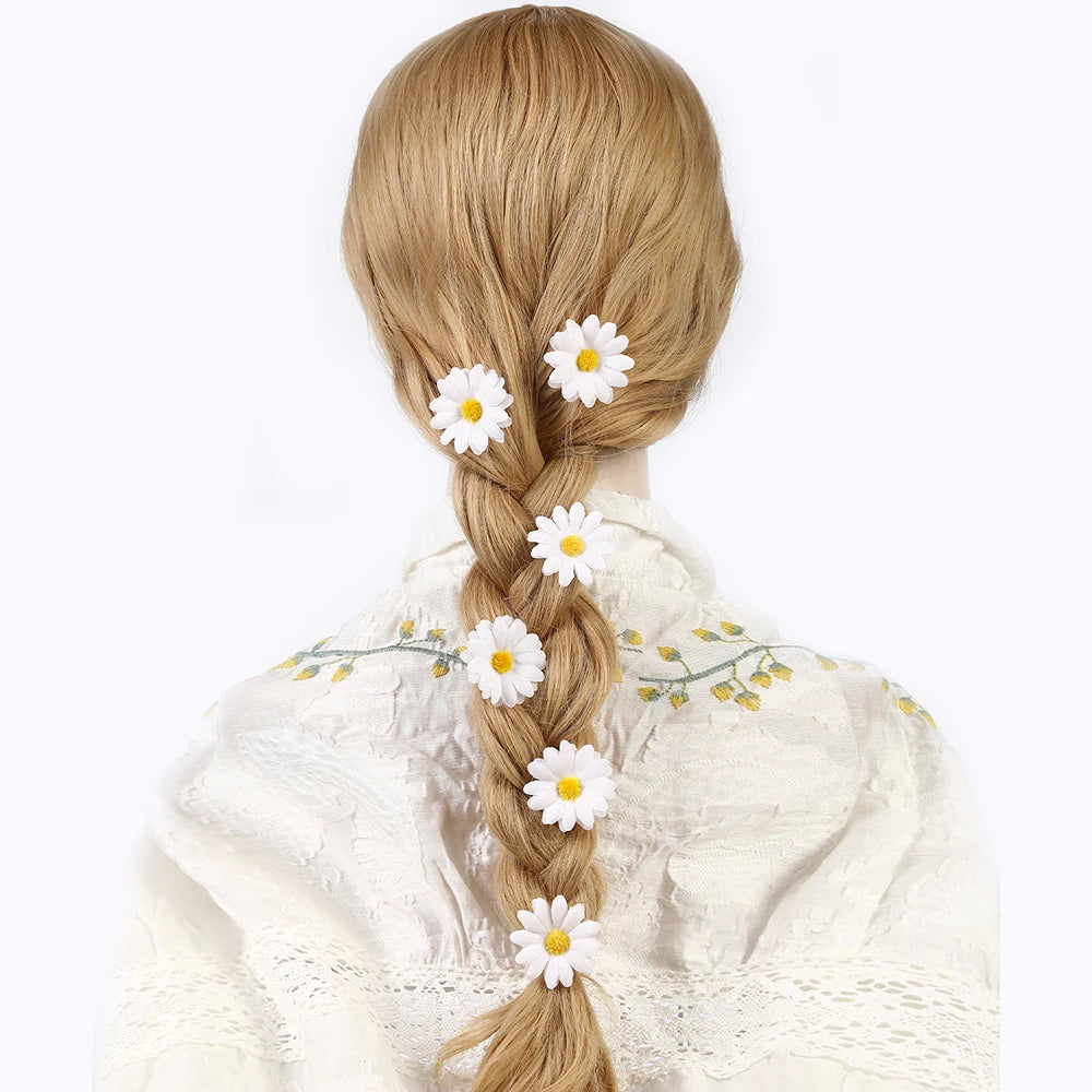 AWAYTR 6 Stück Sonnenblumen-Haarspangen, seitlicher Pony-Clip, niedliche Gänseblümchen, kleine Blumen-Haarnadeln, Entenschnabel-Haarnadel, Damen-Haar-Accessoires