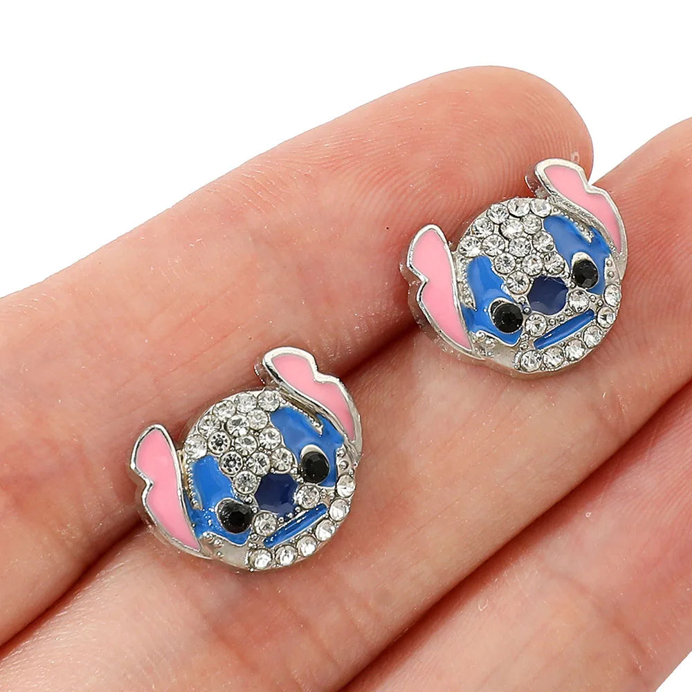 Disney-niedliche Cartoon-Stich-Ohrstecker mit Blumen-Ohrsteckern für Frauen und Teenager-Mädchen, schöne Ohr-Accessoires, Schmuckgeschenke für Fans