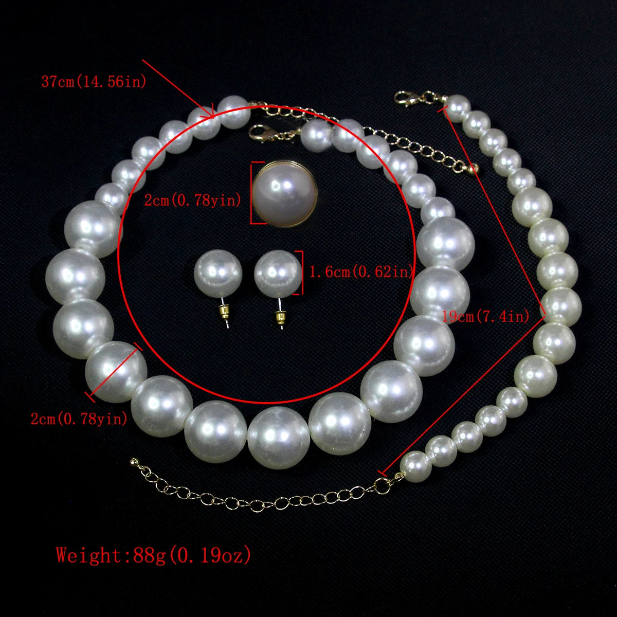 5 Damen Vintage Light Luxus Französisch 5-teilig Imitationsperlen Schmuck Mode Hochzeit Ohrring Armband Halskette Ring Set