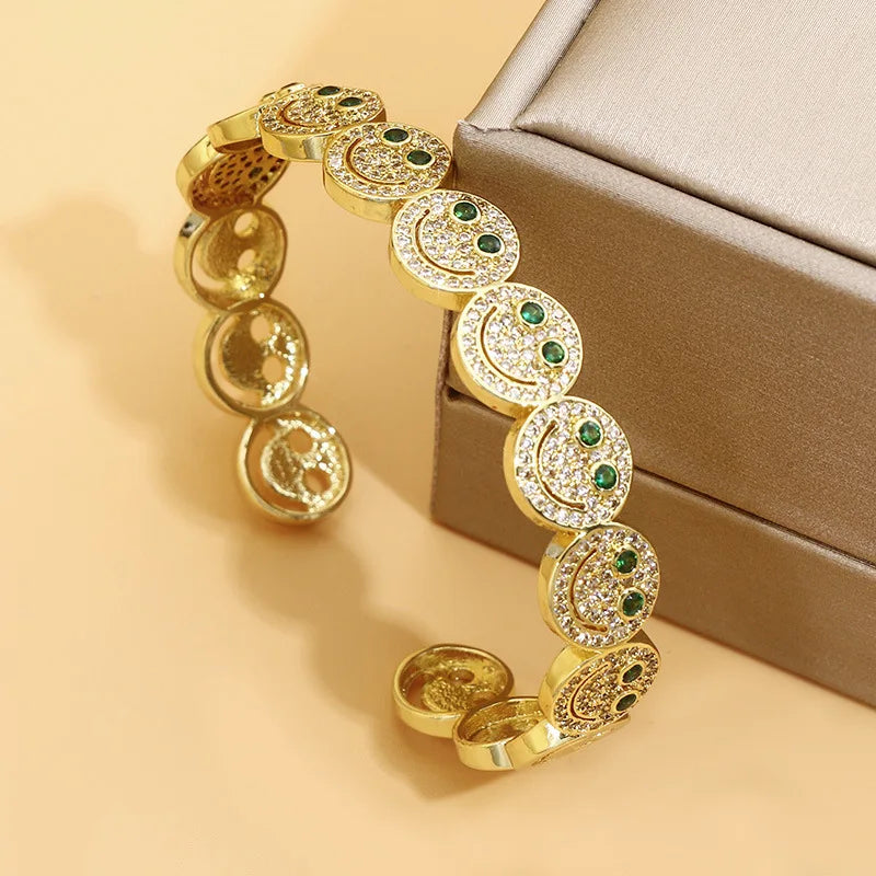Neue Stilvolle Runde Manschette Armreif Kupfer Vergoldet Zirkonia Charme Party Frauen Männer Geschenke Schmuck Zugang