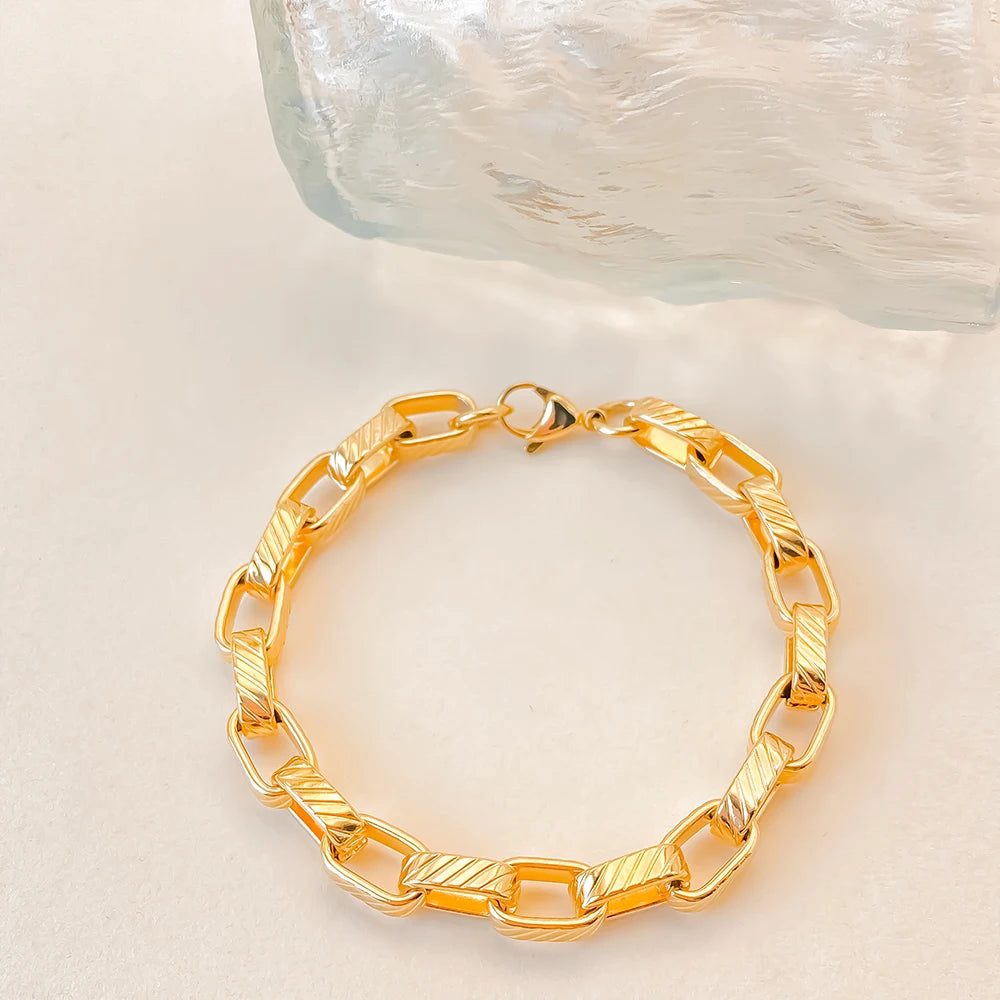 eManco Edelstahl-Metall-Armreif für Herren, modisch, vergoldet, Handgelenkkette, wasserdicht, Schmuck, Geschenk, 48-Stunden-Versand