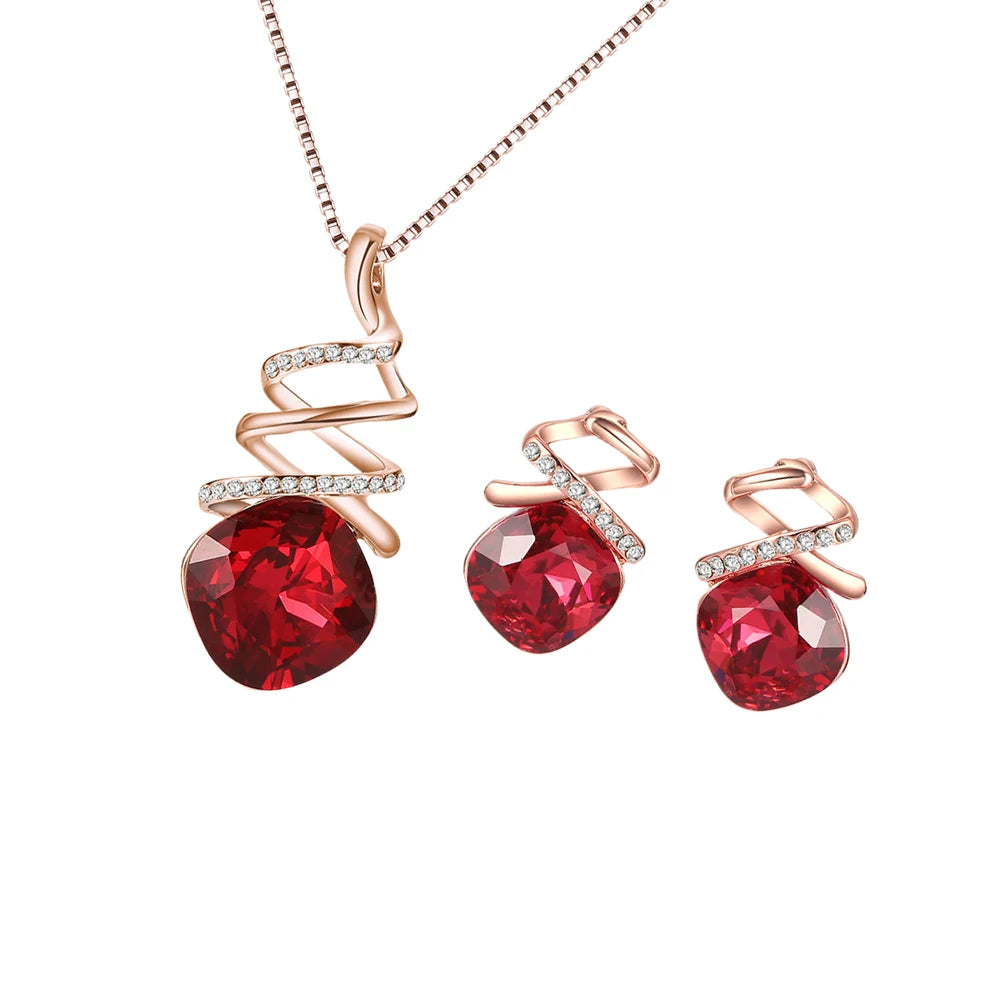 1 Satz Halsband-Halsketten-Ohrring-Set, rot, baumelnd, Strass, Damenschmuck, Modeaccessoires, Geschenk, stilvolles Design, hochwertiges Material